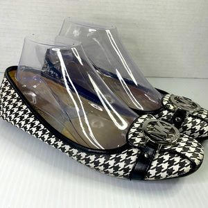 MICHAEL KORS size 9 ballet flats MK Houndstooth Fulton Leather